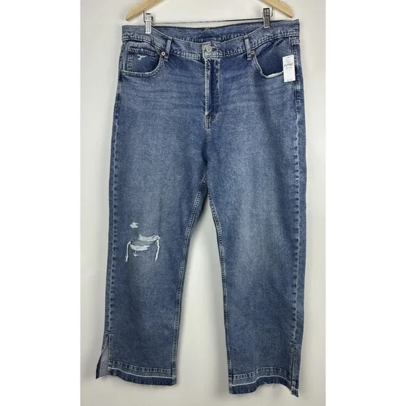 NWT Gap Mid Rise 90s Loose Jeans Split Hem Distressed Blue Denim Plus Size 33 16 - Picture 2 of 16